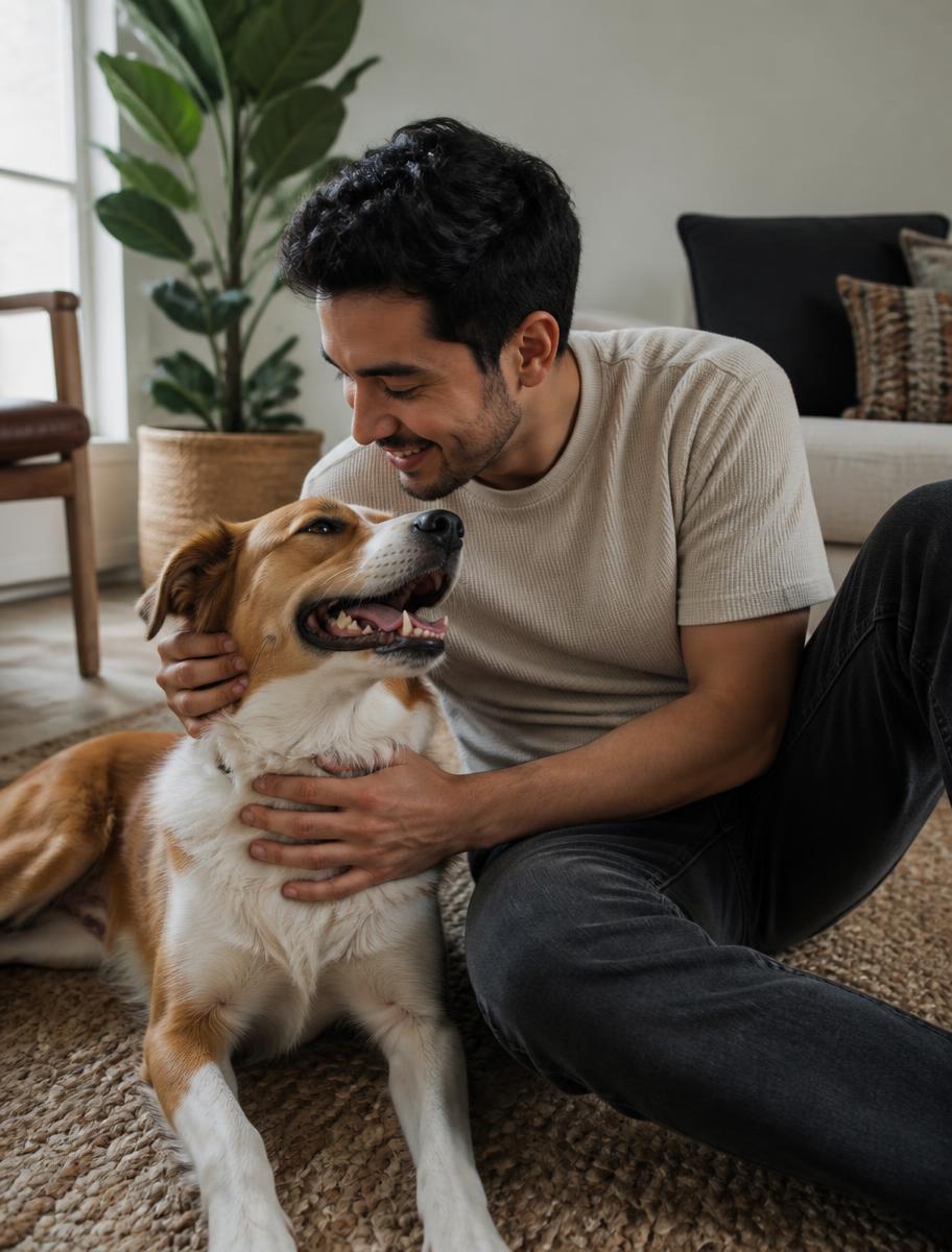 Dueño de mascota compartiendo con su perro